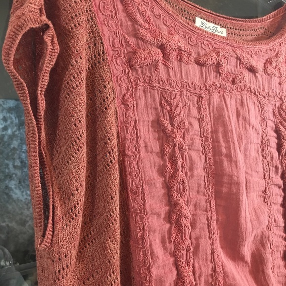🍀Lucky Brand Boho Open Knit Rust Top Sz S - Picture 2 of 8